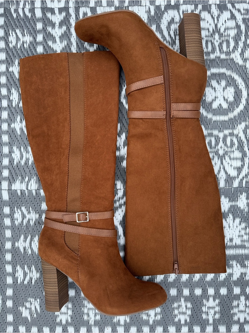 Lauren Conrad Tall Suede Block Heeled Boots- Cognac